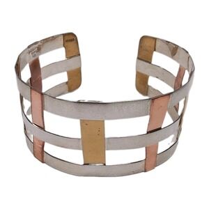 Robert Lee Morris RLM Studio Mixed-Metal Woven Cuff Bracelet Silver Copper Brass